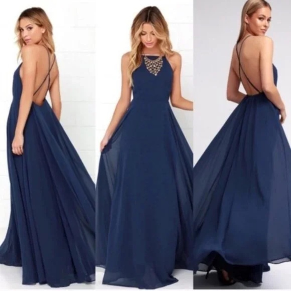 Lulu’s Mythical Kind of Love Maxi dress. In navy blue XS
